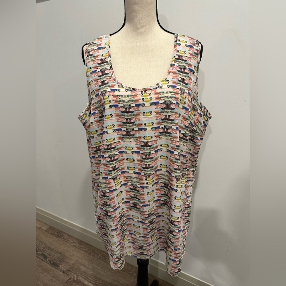 Daniel Rainn Sleeveless Blouse Top Abstract Pattern SZ 1X EUC